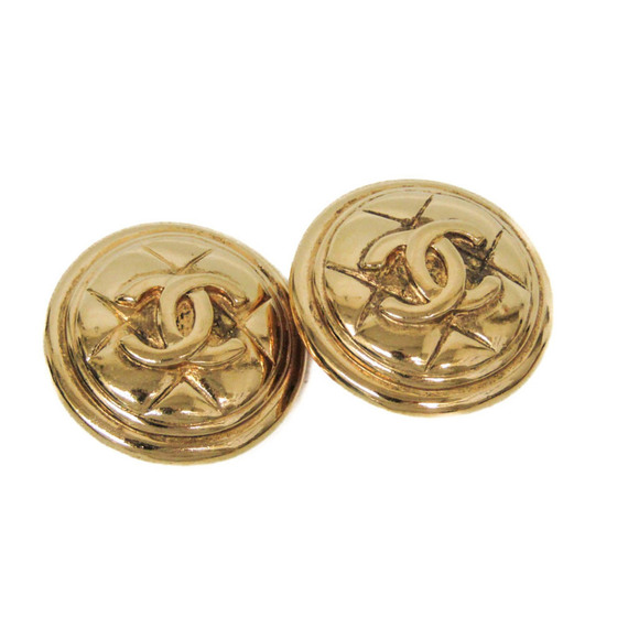 CHANEL Vintage Gold Logo Earrings - Picture 1 of 10